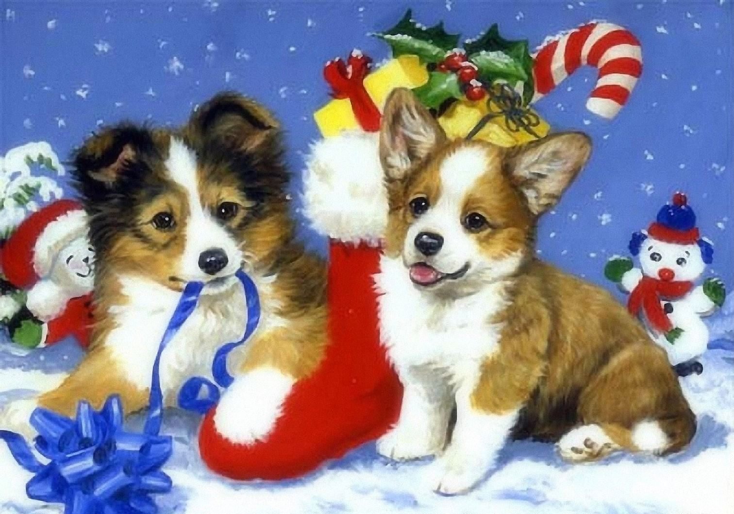 Год собаки история. Новогодние животные. Новогодние открытки с собачками. Новогодний щенок. Новогодние собаки в живописи.