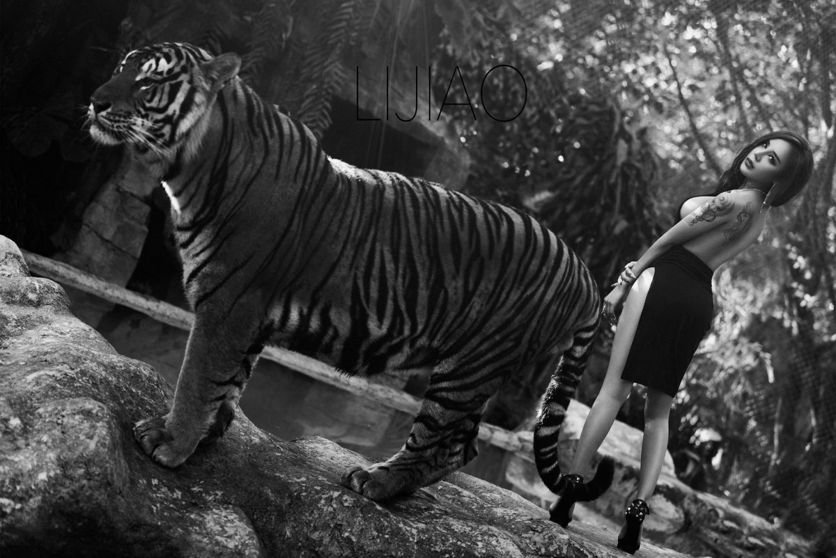 Азиатка с тигром