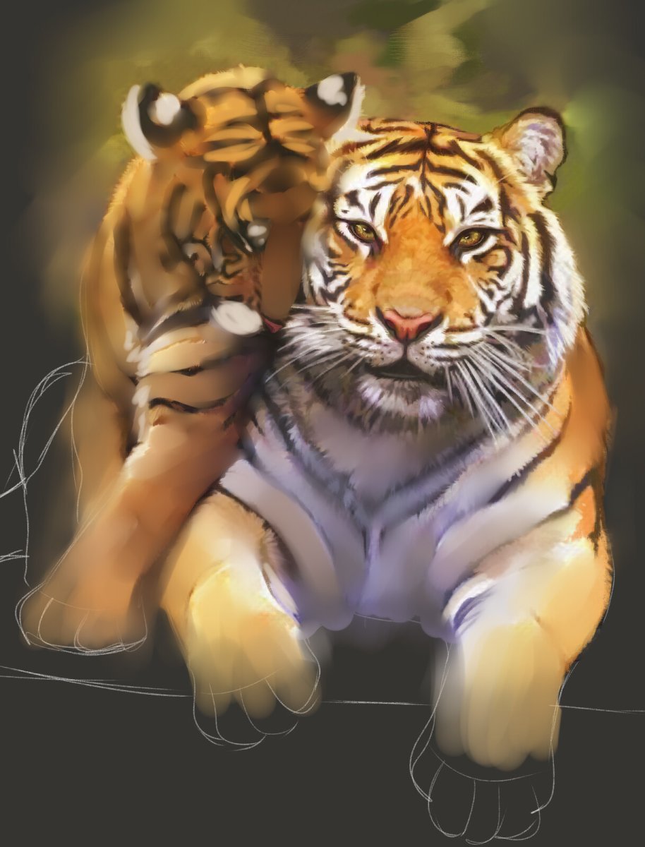 Открытка с тигром шелкография