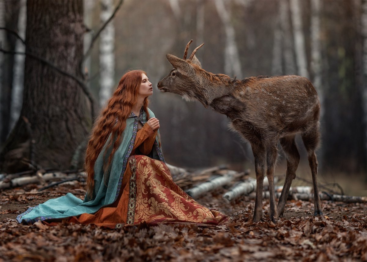 Фотосессия с олененком осенью