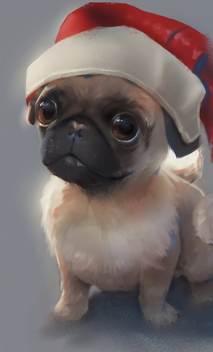Мопсик в новогодней шапке