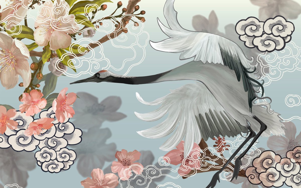 Журавл живопись Япония