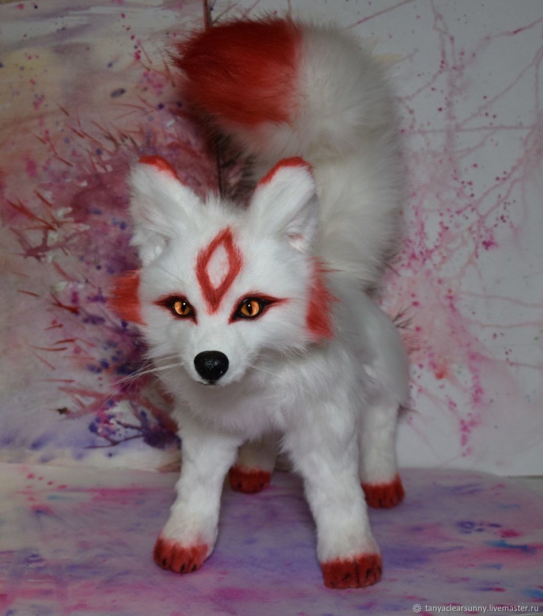 Кицунэ лиса белая с красным