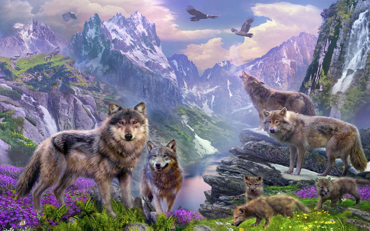 Алмазная мозаика стая Волков