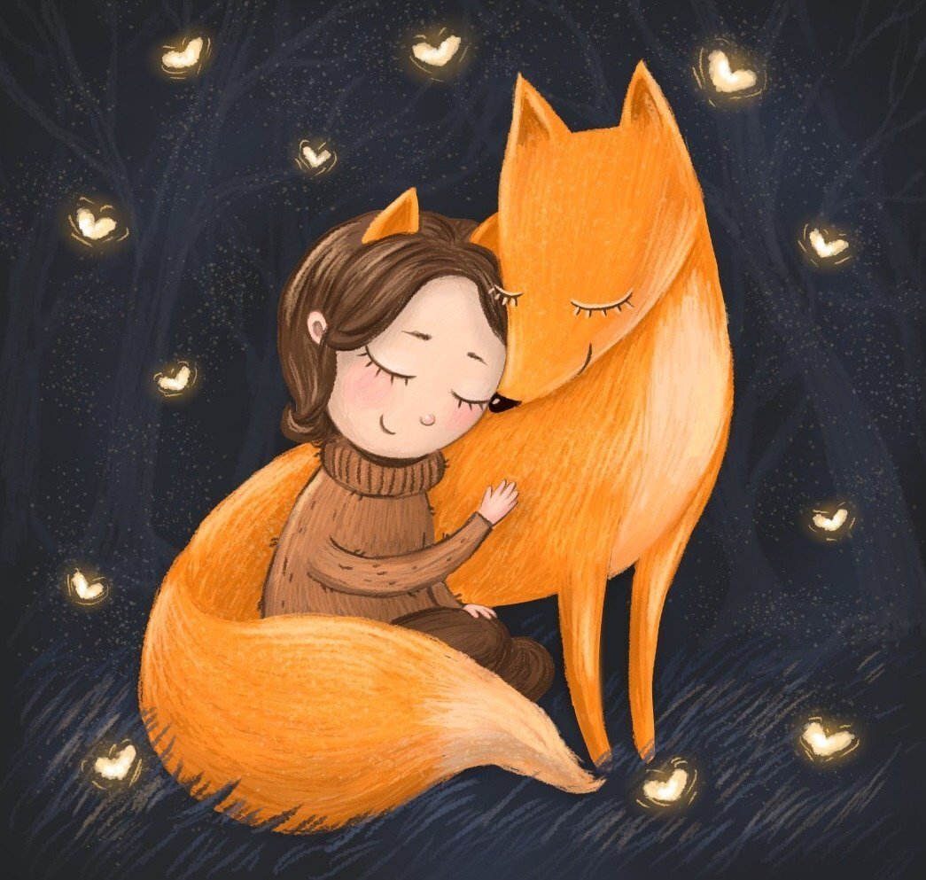 Девочка с лисенком иллюстрация