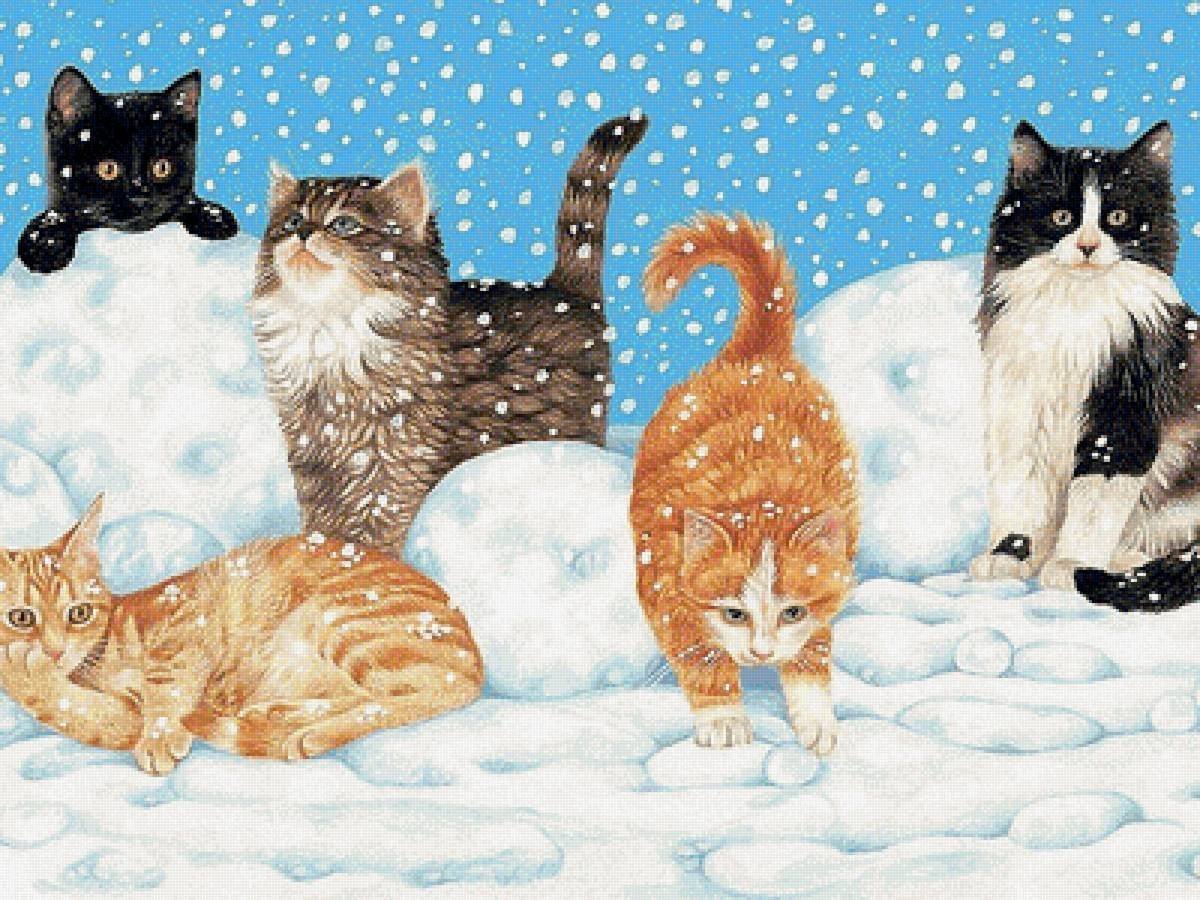 Новогодний пейзаж с котами