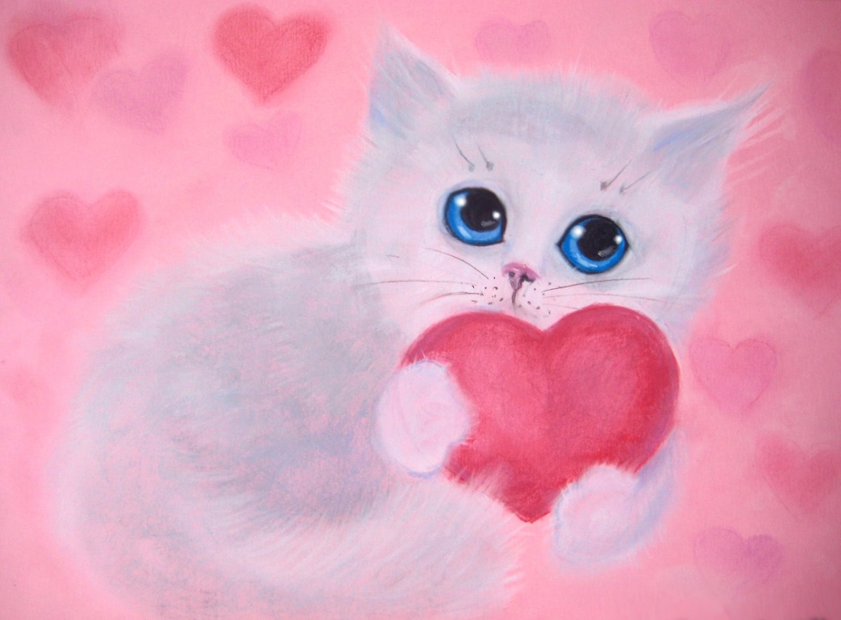 Красивые котики с сердечками