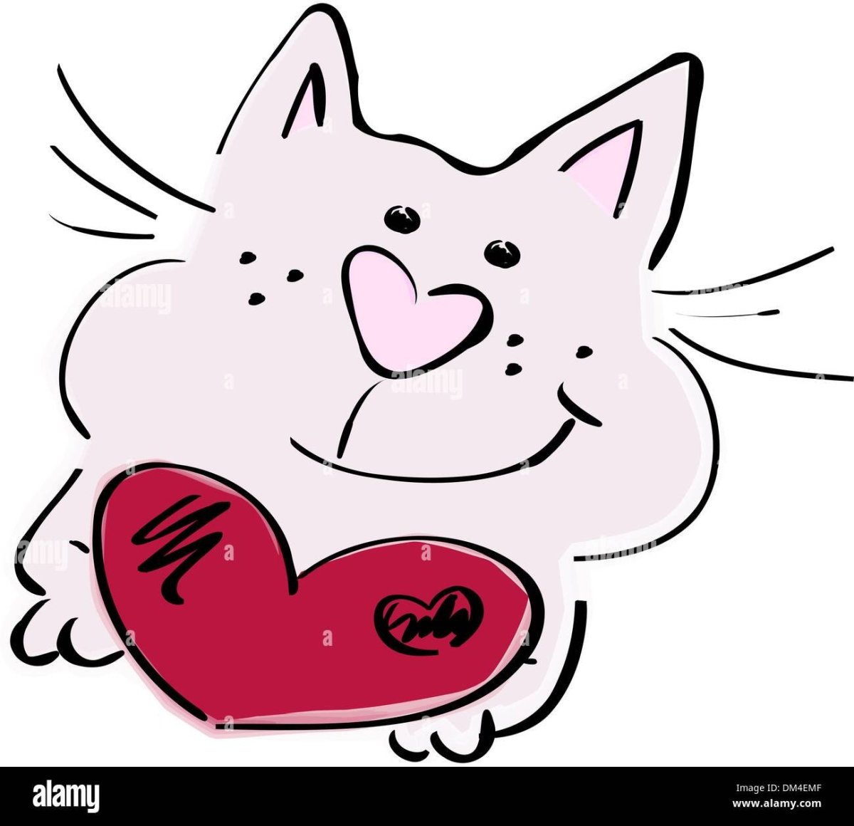 Кот с сердечками на белом фоне