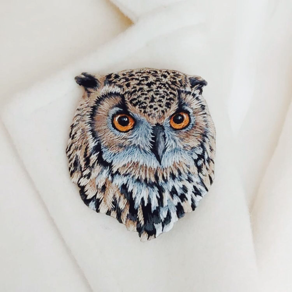 Брошки вышитые гладью Сова