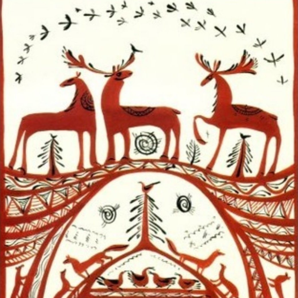 Северный олень Мезенская роспись
