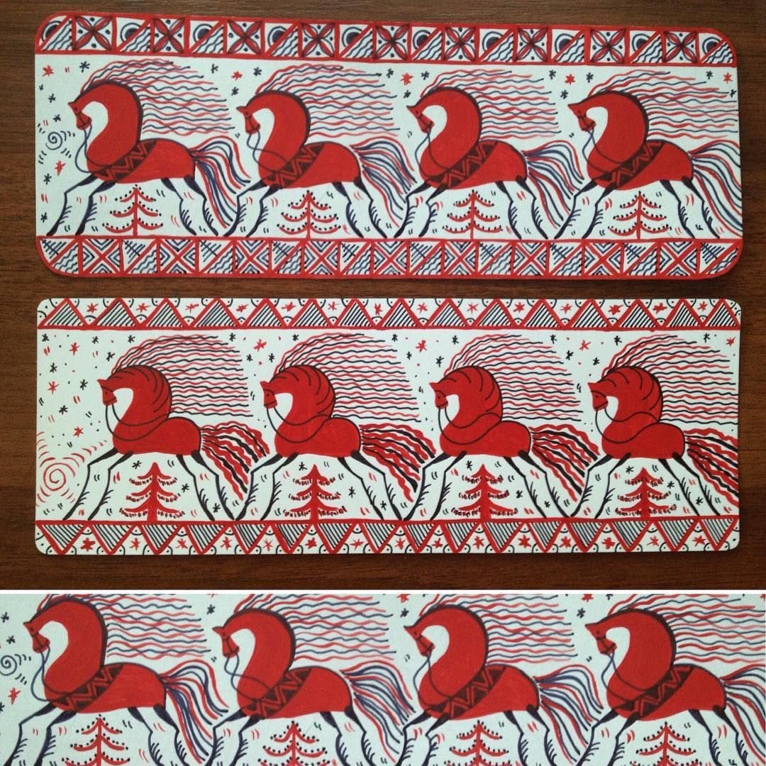 Мезенская роспись орнамент кони