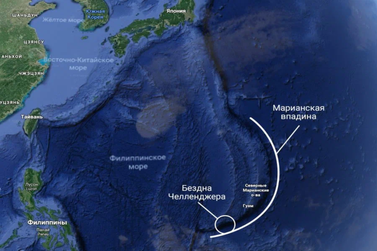Марианский жёлоб на карте Тихого океана