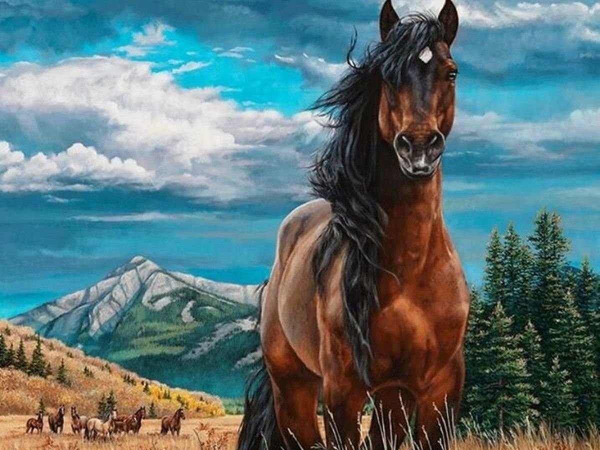 Красивые лошади с горным пейзажем