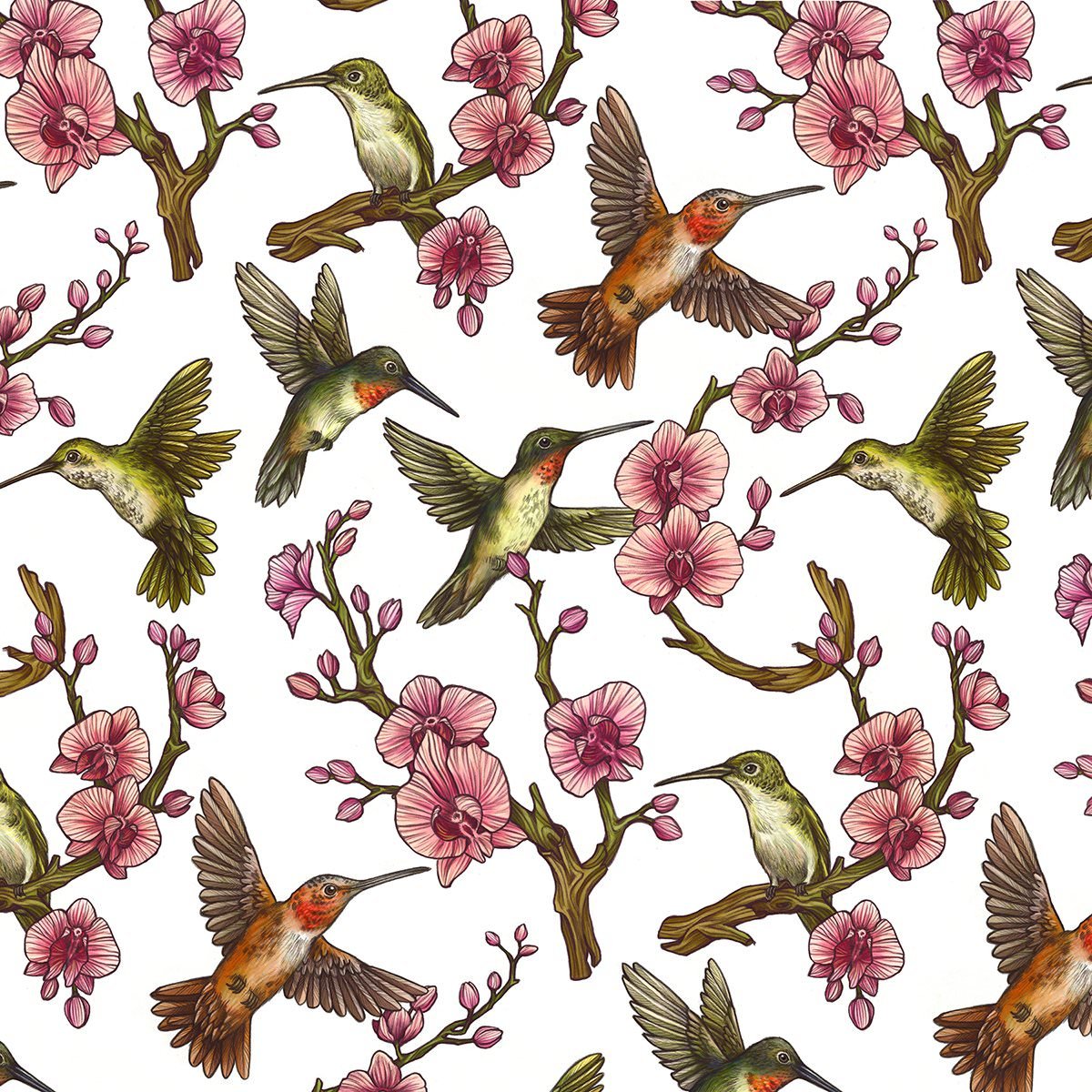 Паттерн цветы и птицы