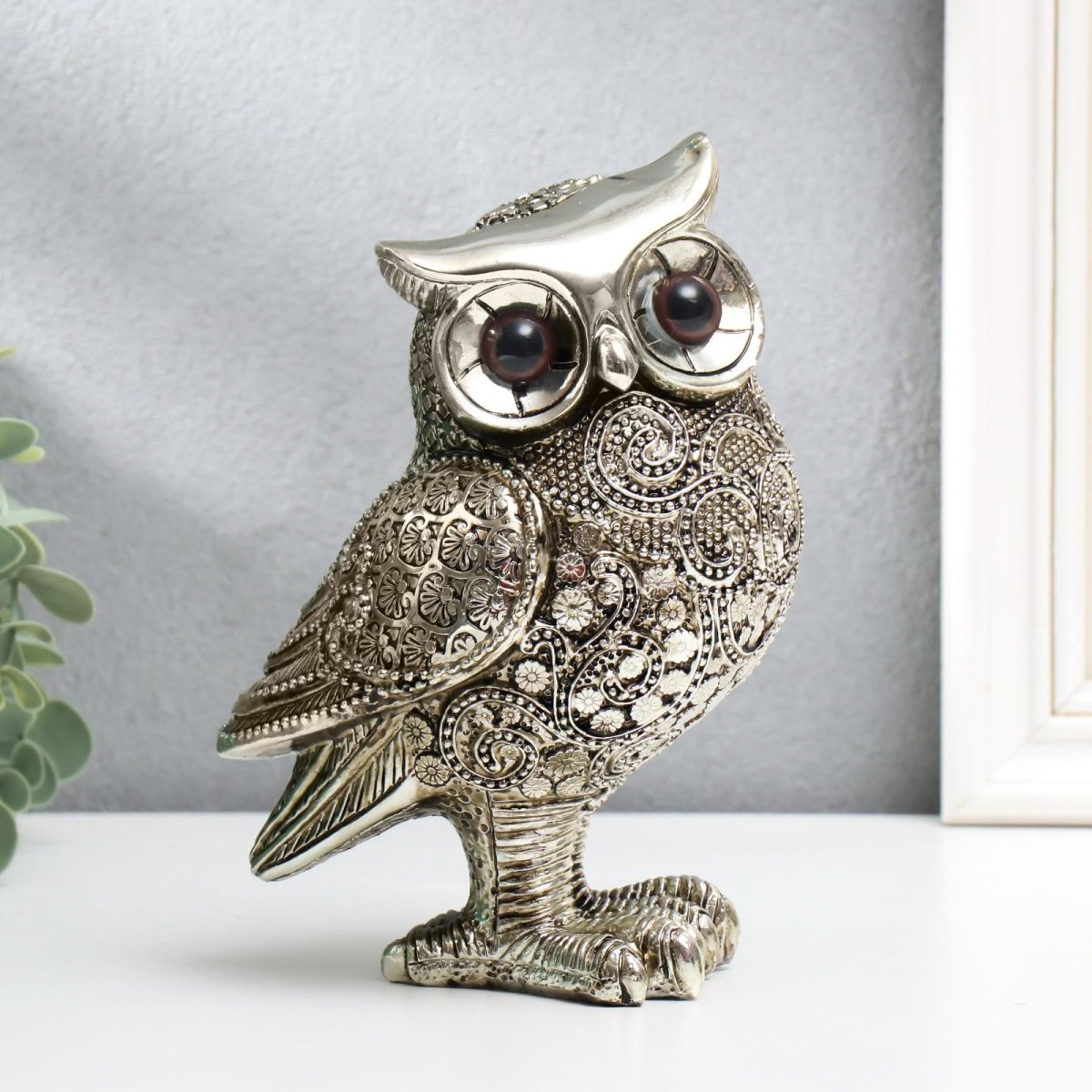 Сова серебристая на елку сувенир