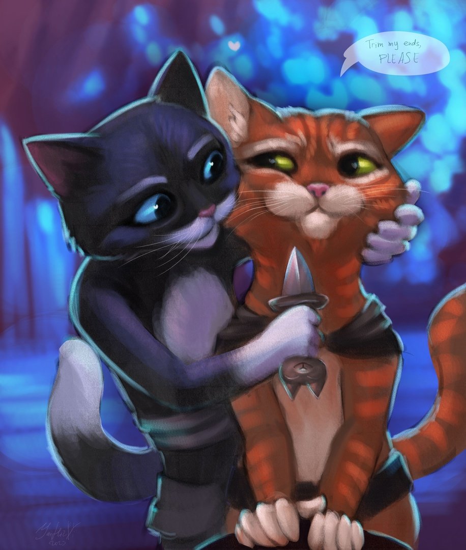 Кот в сапогах и киса мягколапка поцелуй