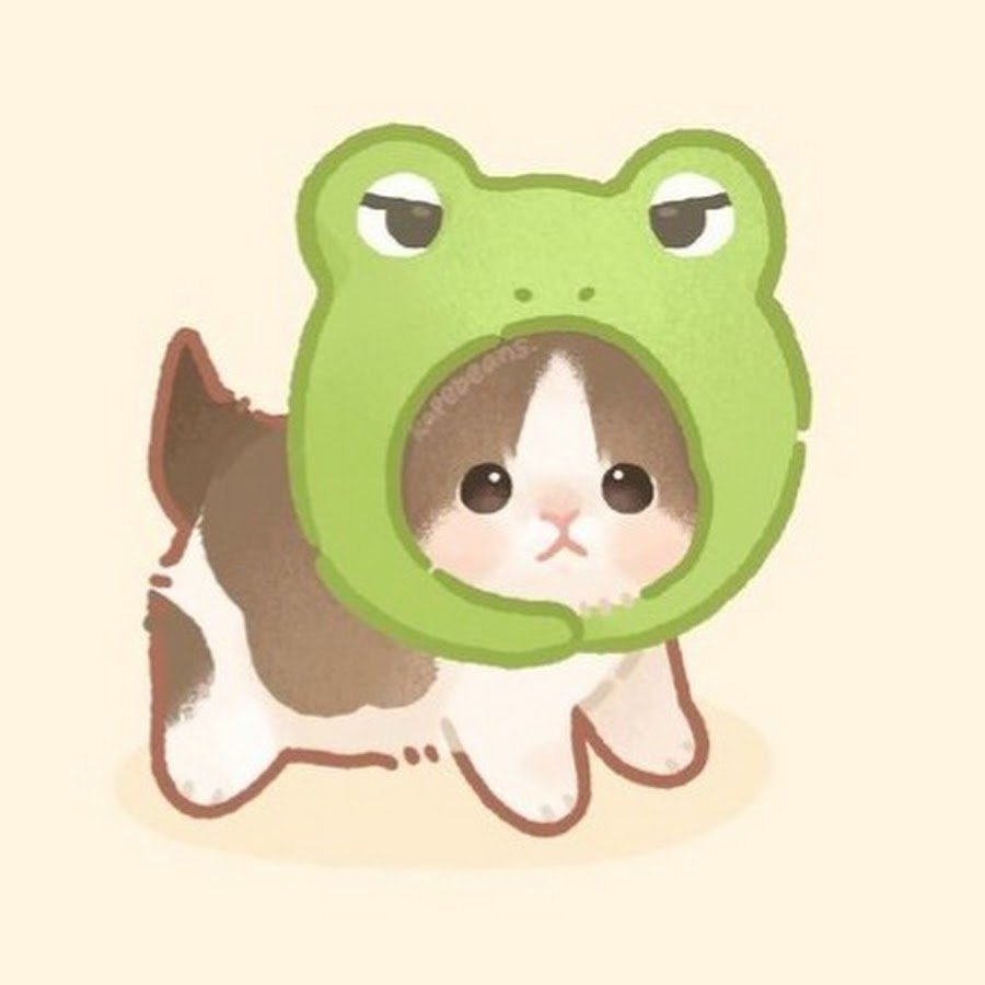 Котик в шапочке лягушки арт