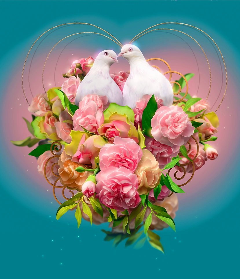 Голубь с розой