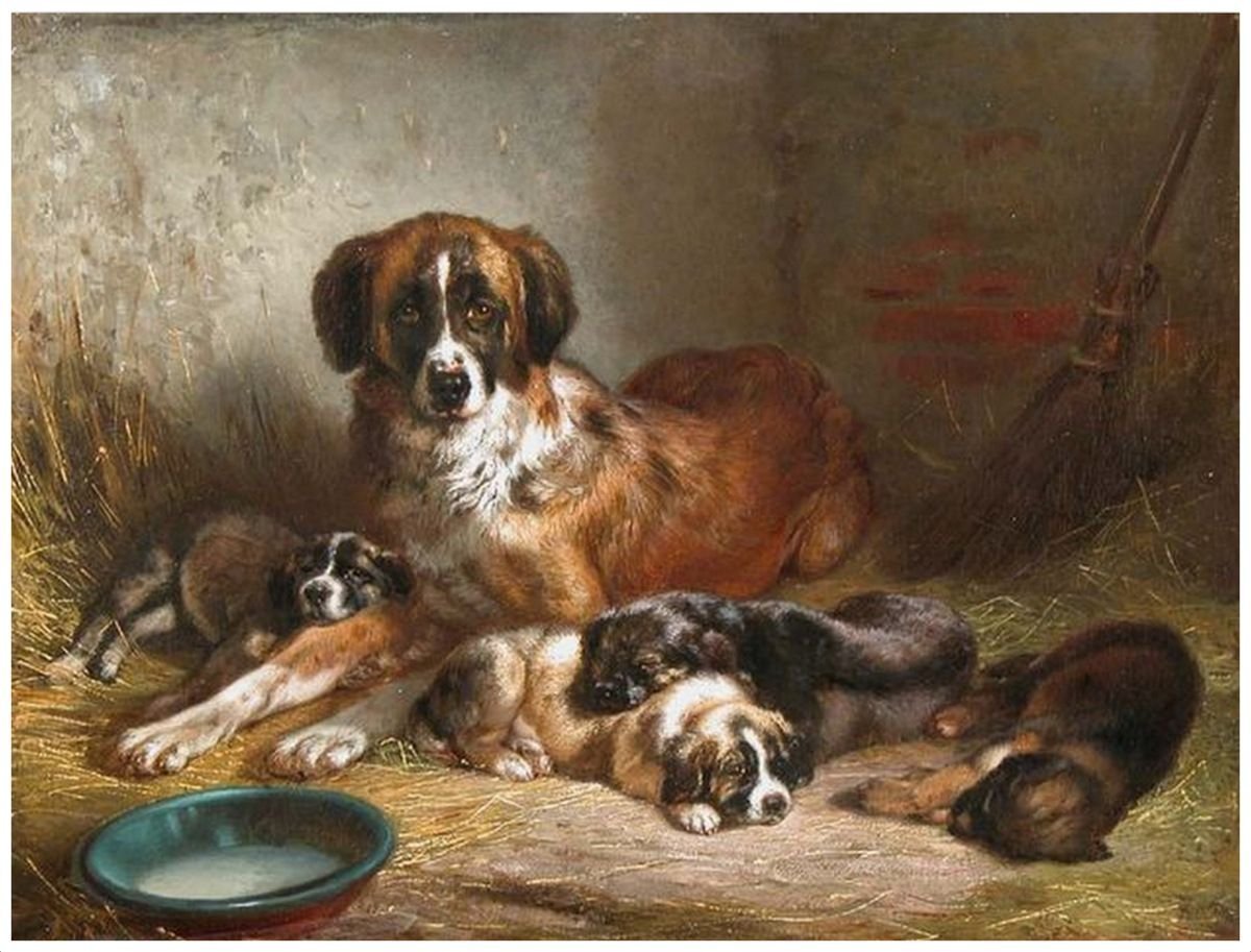 Собака со щенятами картина для детского сада
