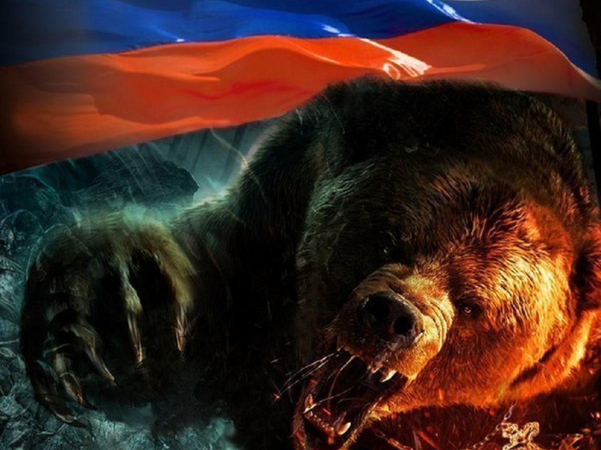 Российский флаг с медведем