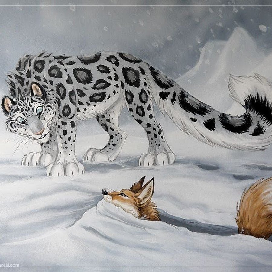 Фурри снежный Барс и Лис