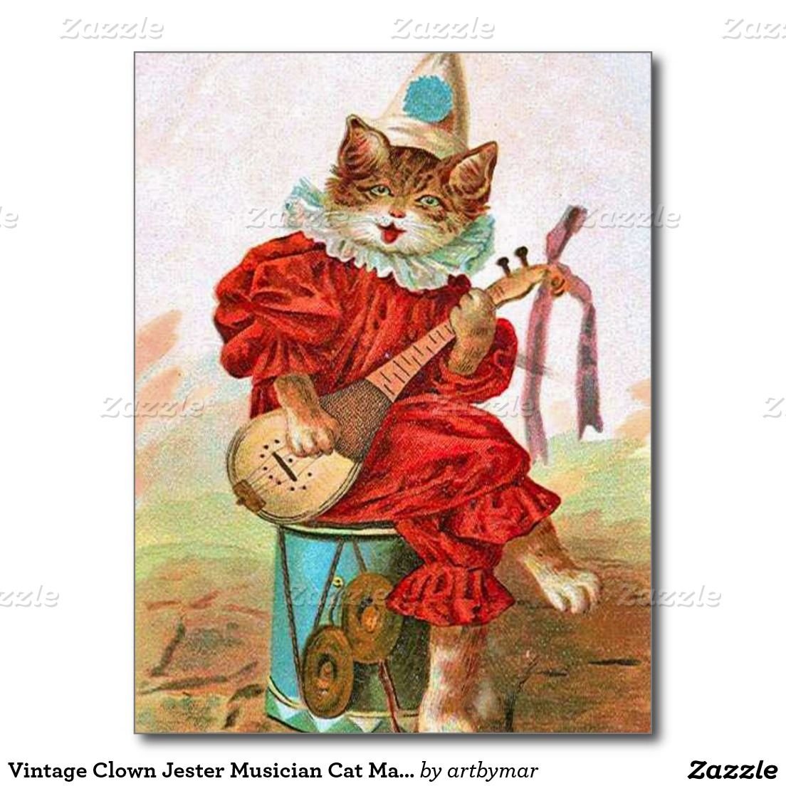 Открытка ретро котик с цветами