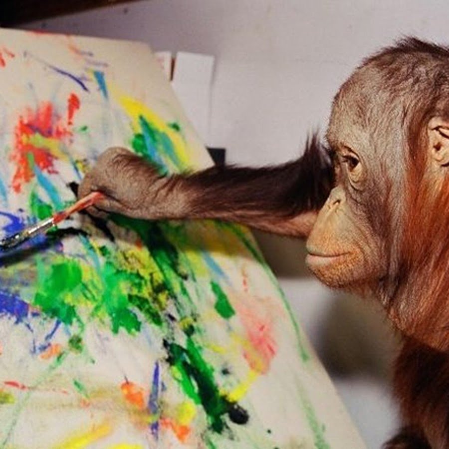 Шимпанзе рисует картины