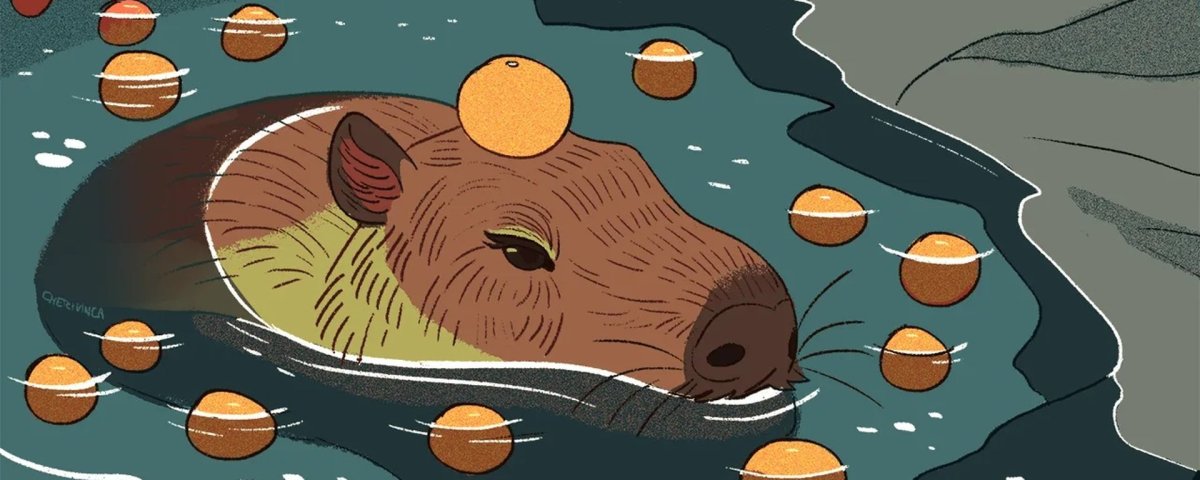 Капибара аниме с апельсином