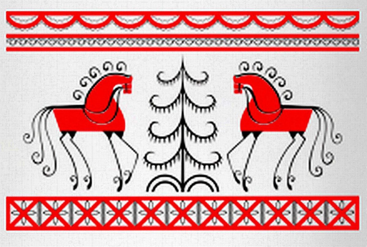 Роспись коня Мезенская роспись