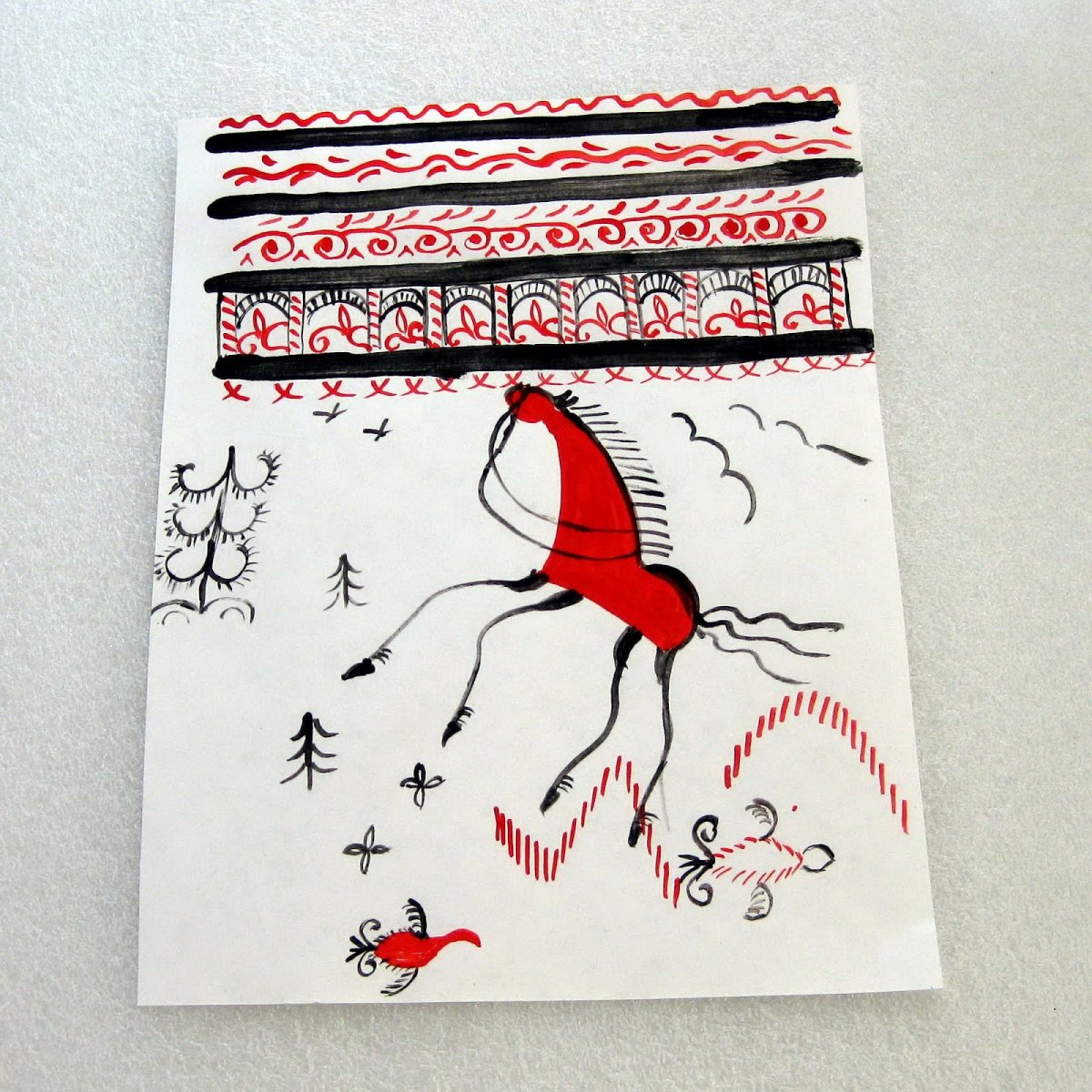 Мезенская роспись конь