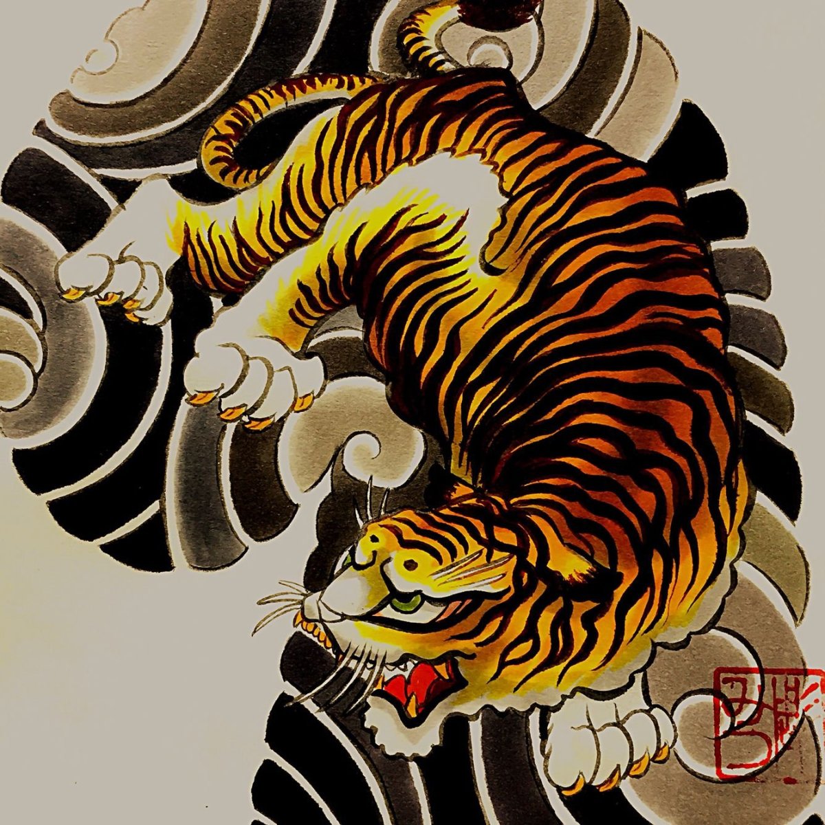 Японская гравюра тигр