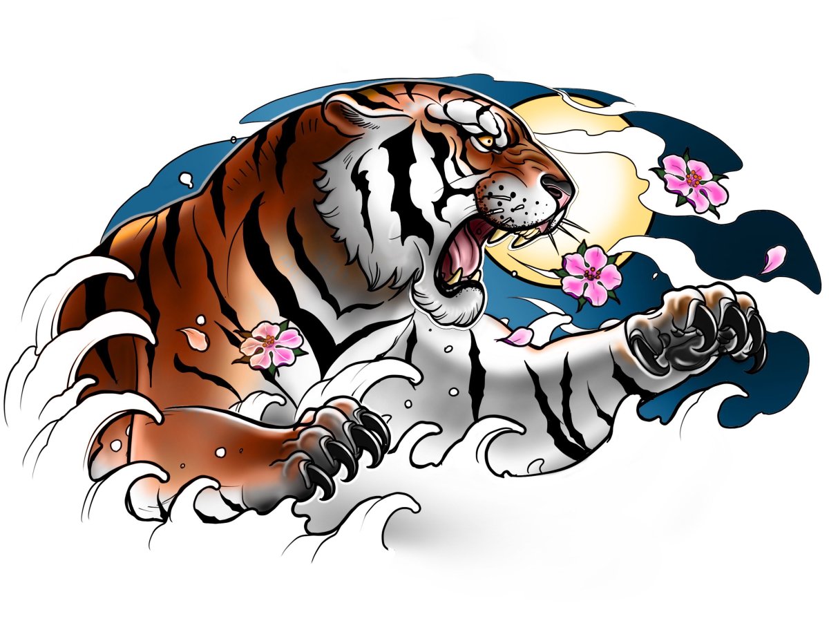Тату тигра в японском стиле