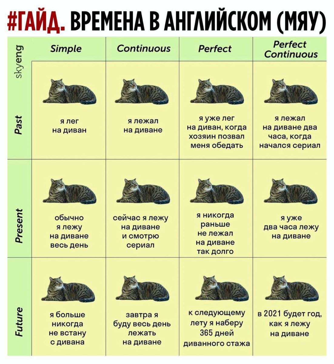 Английские времена таблица с котом