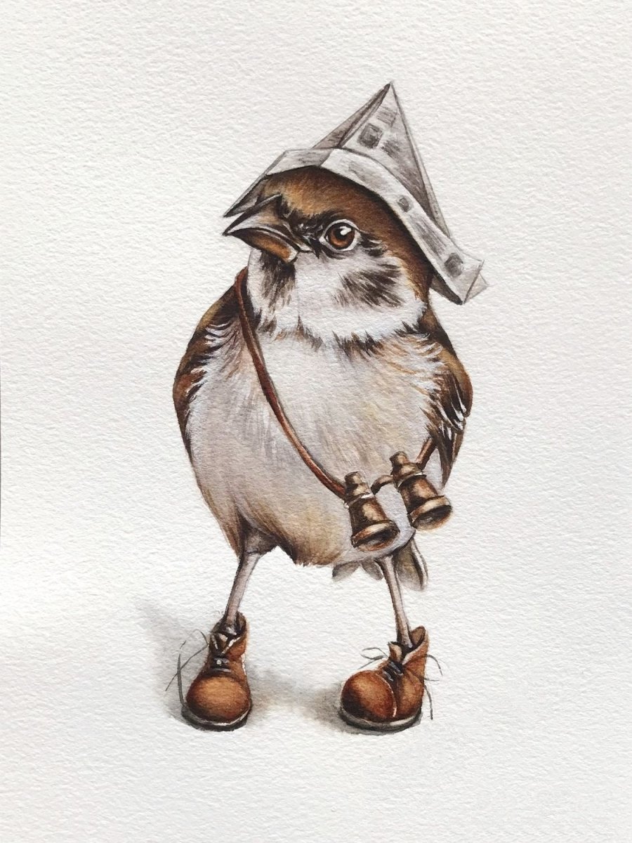 Воробушек рисунок акварелью