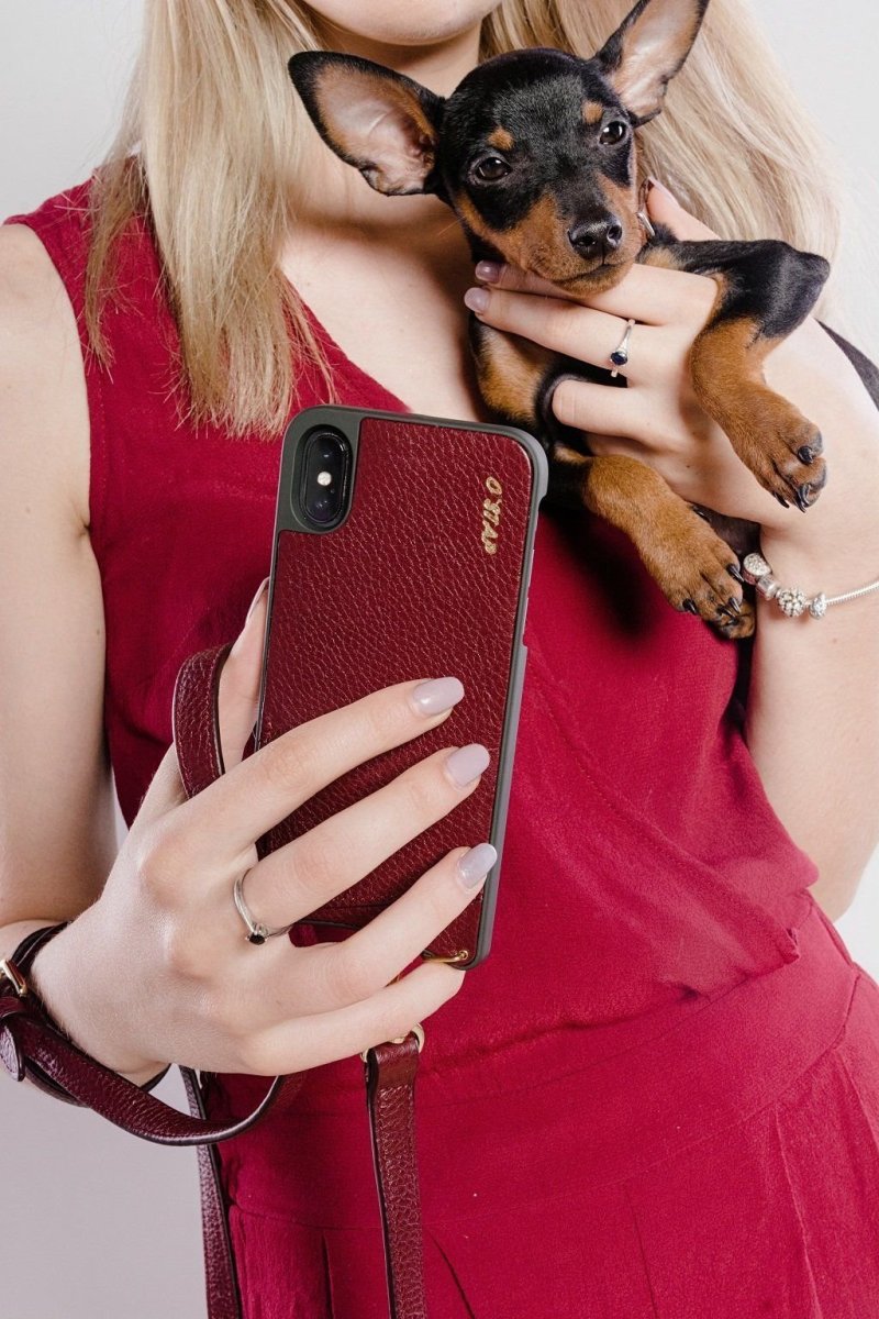 Собака с айфоном возле зеркала