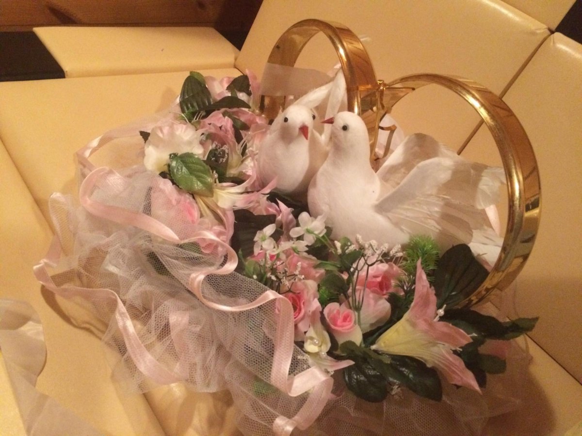 Свадебные голуби с кольцами