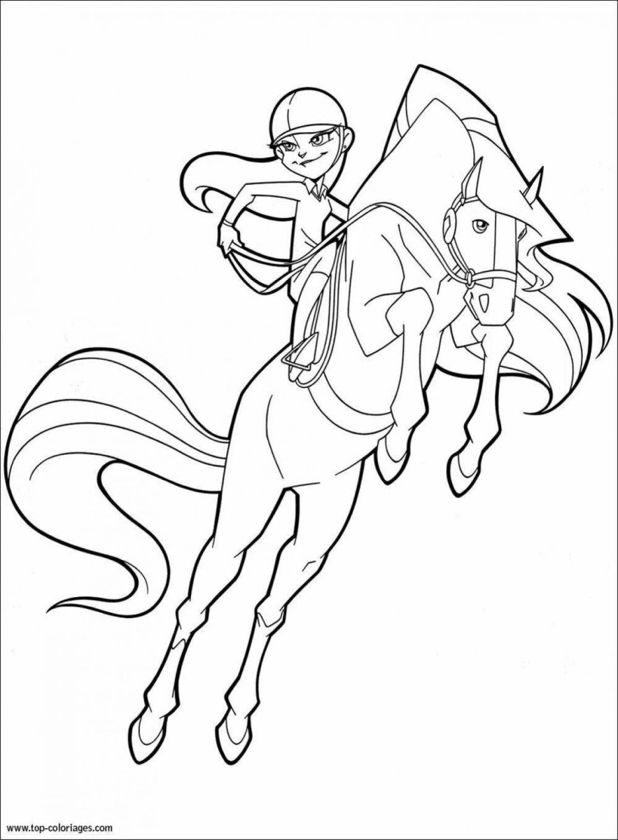 Раскраска лошадь с наездником