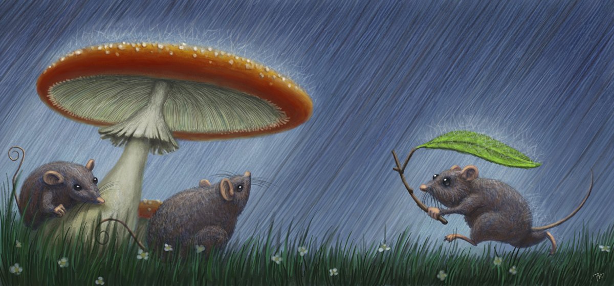 Мышка под дождем