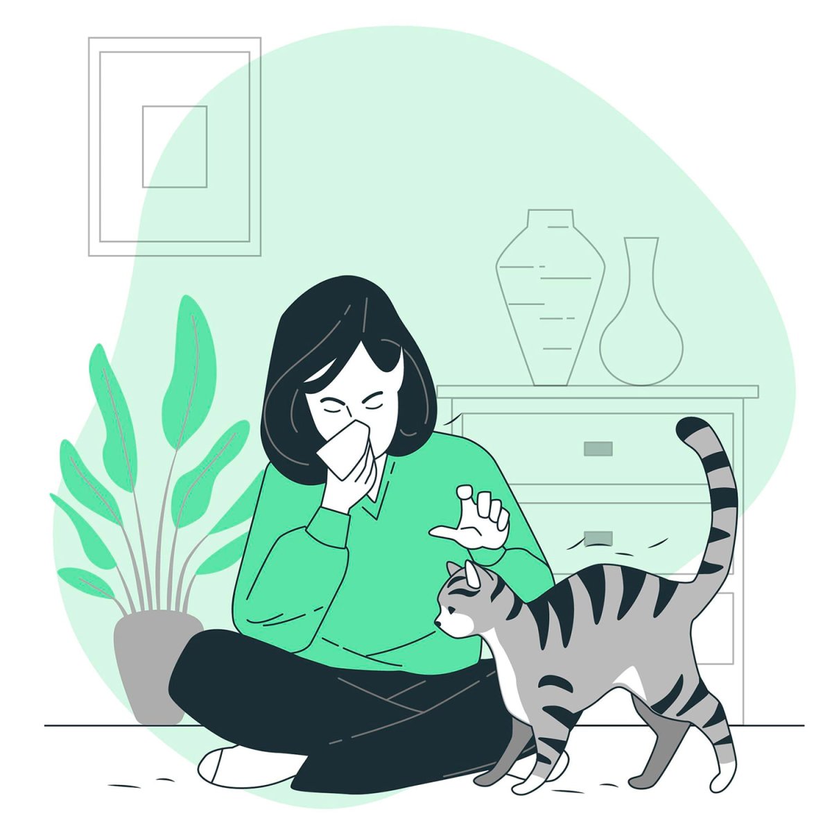 Девушка с кошкой вектор