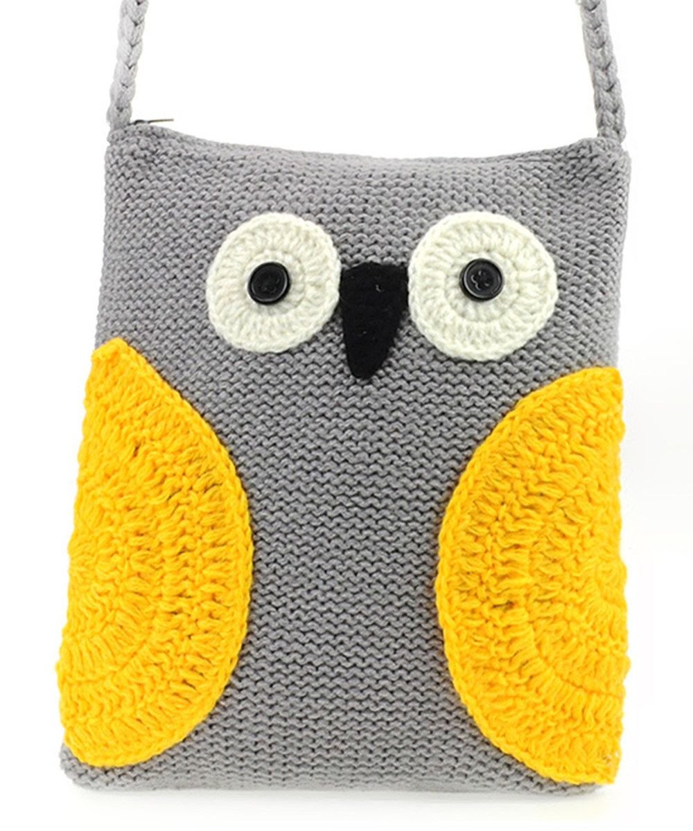Сумка вязанная с совой и тонким ремешком