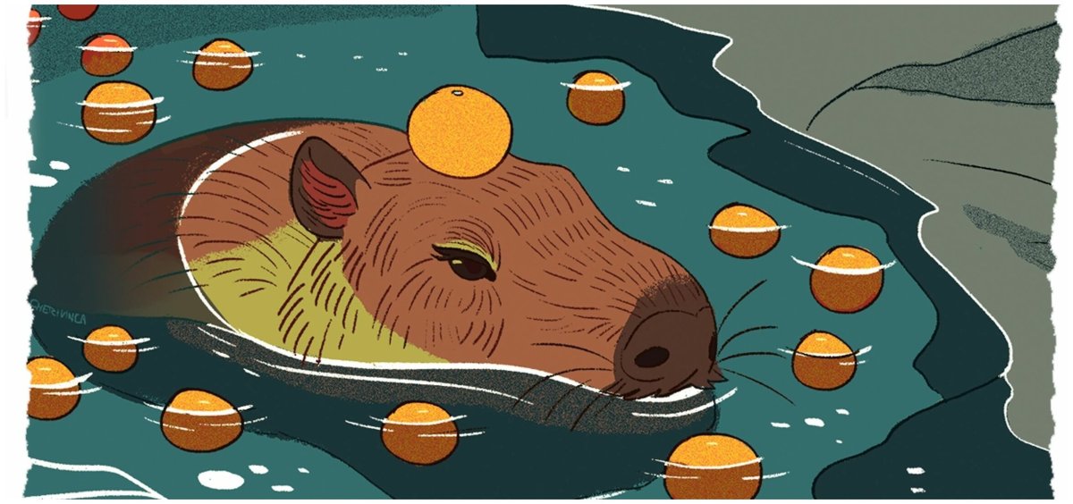 Капибара аниме с апельсином