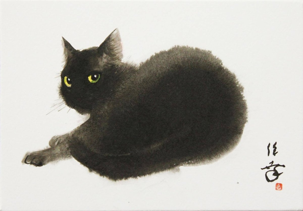Кот японская живопись
